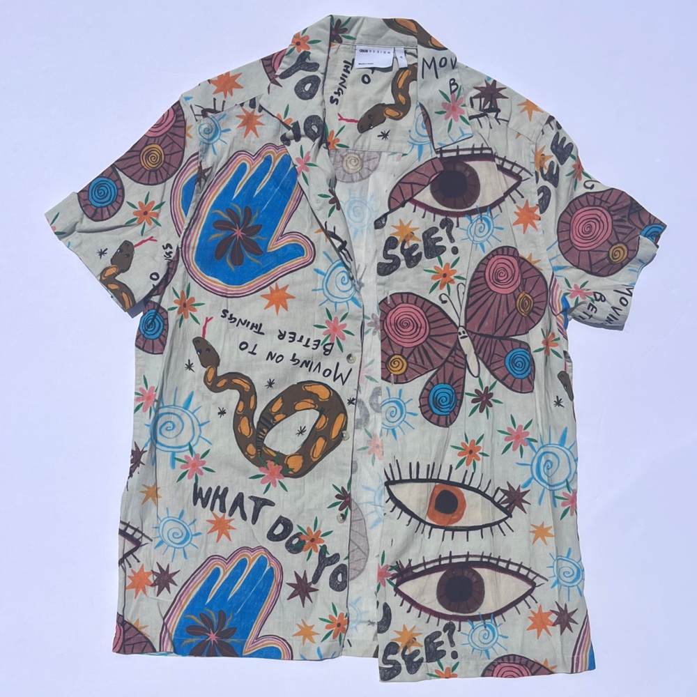 ASOS Blue and Orange Casual Button Down Shirt
